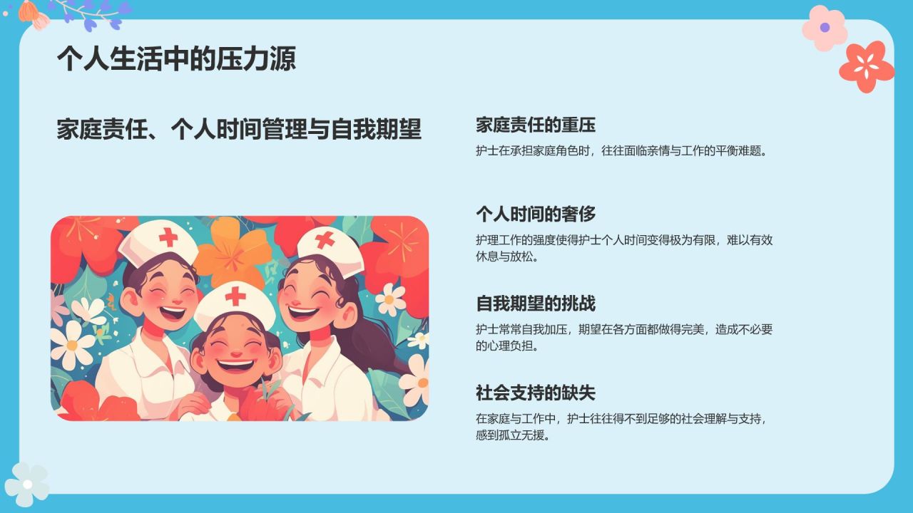 蓝色插画风护士心理健康讲座PPT模板