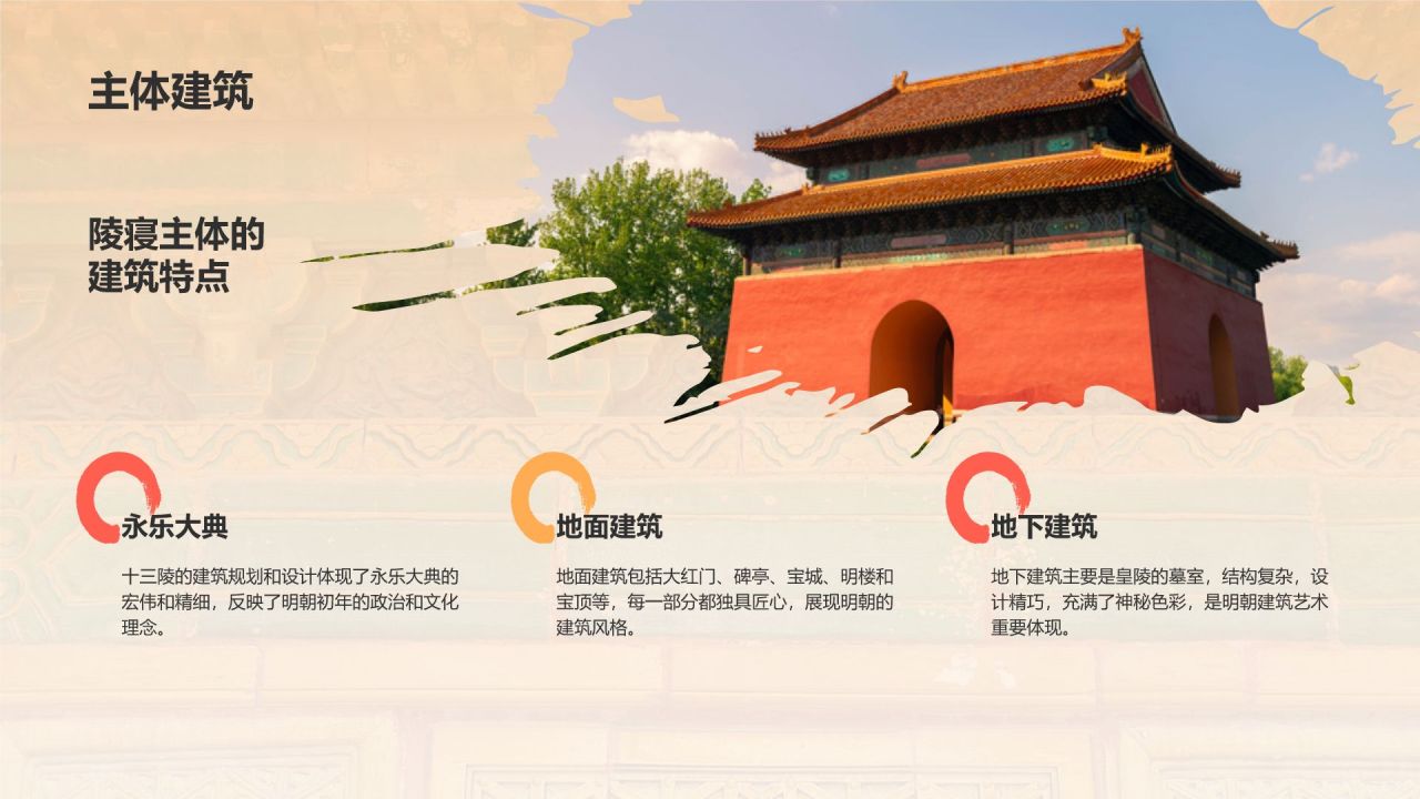 红色复古风明十三陵介绍PPT模板