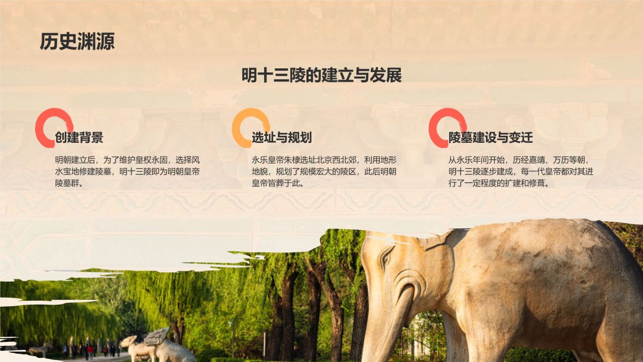 红色复古风明十三陵介绍PPT模板
