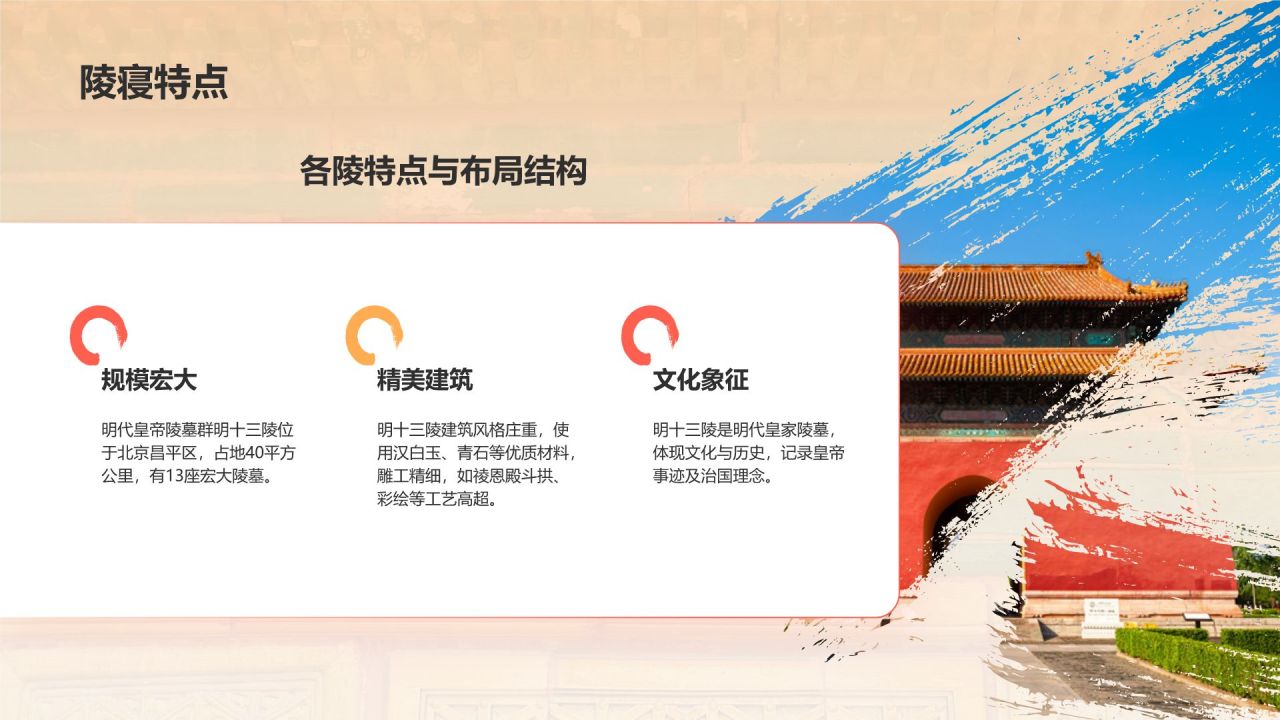 红色复古风明十三陵介绍PPT模板