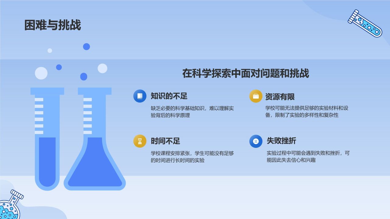 蓝色手绘风小学生科学实验探索分享PPT模板