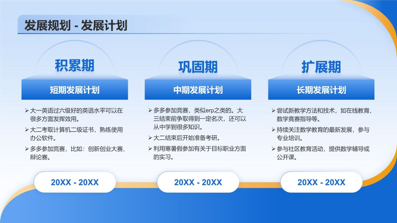 蓝色大学生职业生涯规划PPT模板