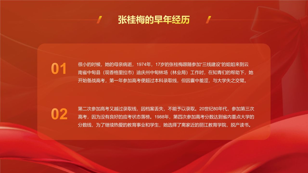 橙色喜庆风人物介绍——张桂梅PPT模板