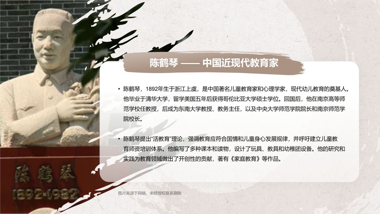 橙色复古风陈鹤琴——人物介绍PPT模板