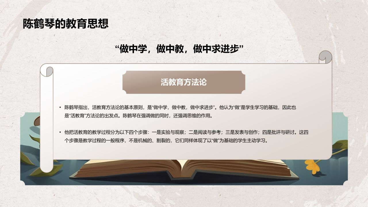 橙色复古风陈鹤琴——人物介绍PPT模板