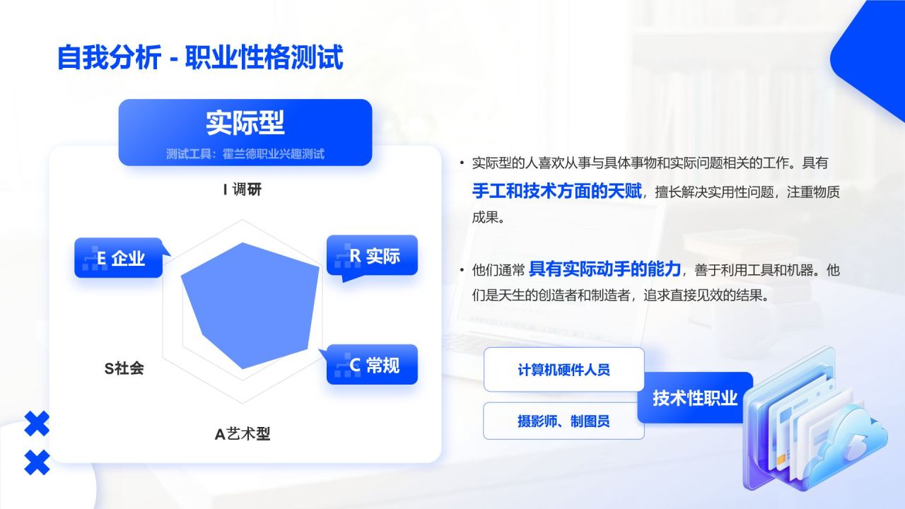 蓝色3D风大学生就业能力展示PPT模板