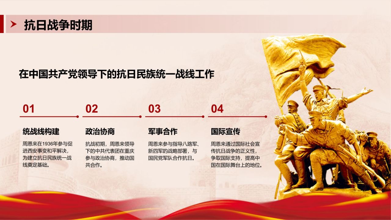 红色复古风周恩来-伟大的无产阶级革命家PPT模板