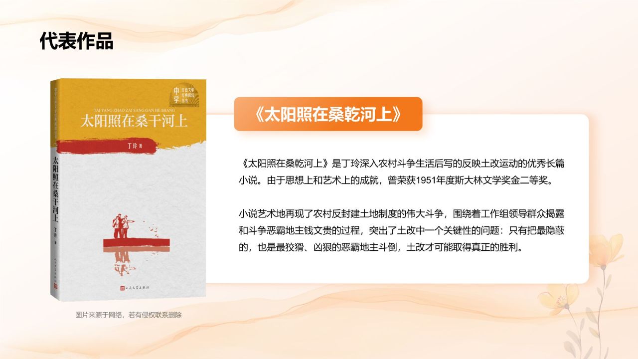 橙色插画风人物介绍:丁玲PPT模板