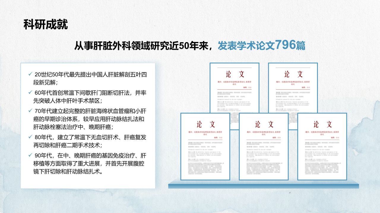 蓝色手绘风人物介绍：吴孟超PPT模板