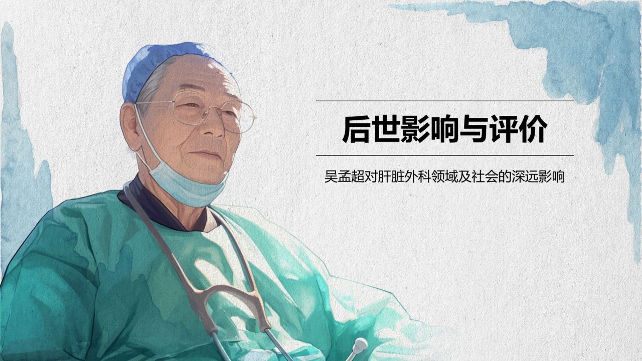 蓝色手绘风人物介绍：吴孟超PPT模板