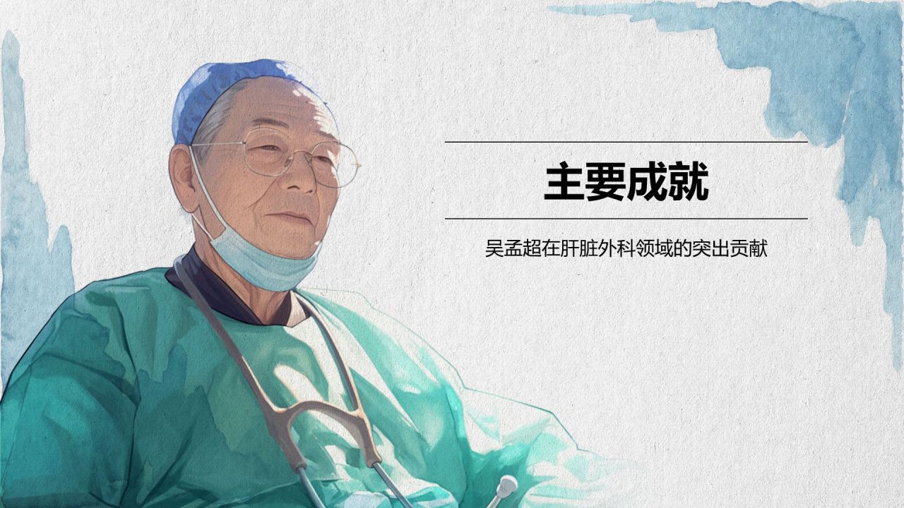 蓝色手绘风人物介绍：吴孟超PPT模板
