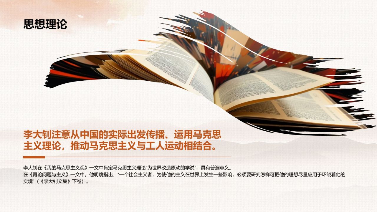 橙色水墨风人物介绍:李大钊PPT模板