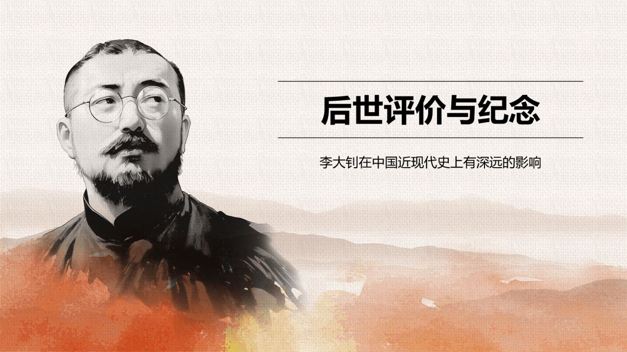 橙色水墨风人物介绍:李大钊PPT模板