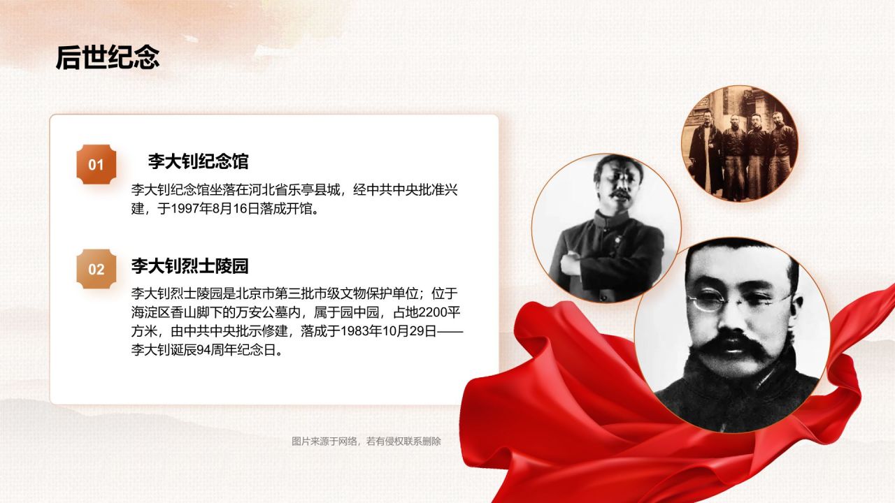 橙色水墨风人物介绍:李大钊PPT模板