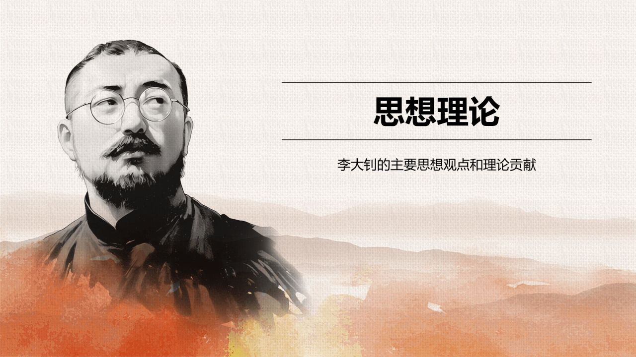 橙色水墨风人物介绍:李大钊PPT模板