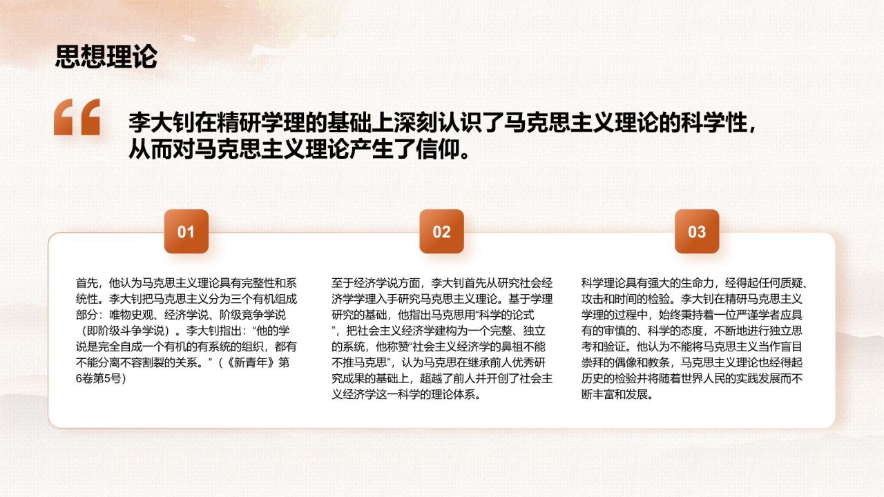 橙色水墨风人物介绍:李大钊PPT模板