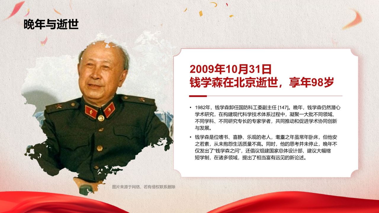 红色党政风人物介绍：钱学森PPT模板