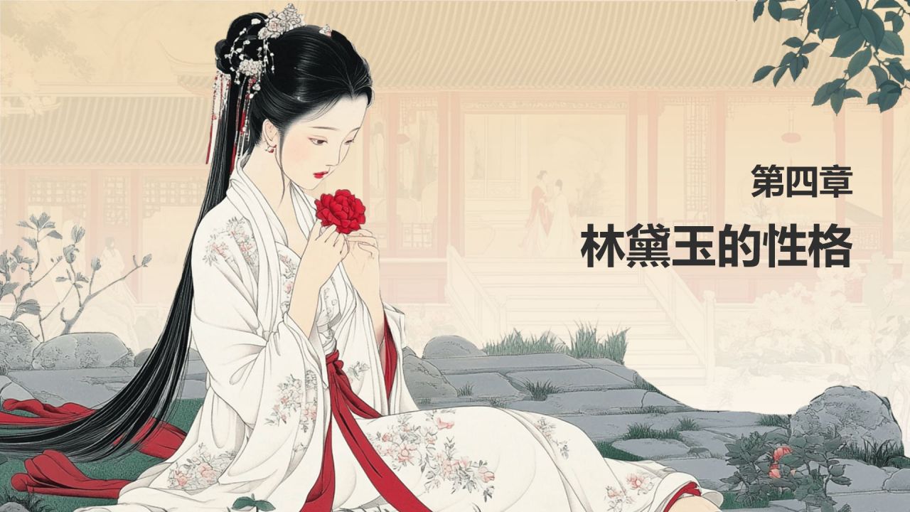 红色水墨风人物介绍——红楼梦林黛玉PPT模板