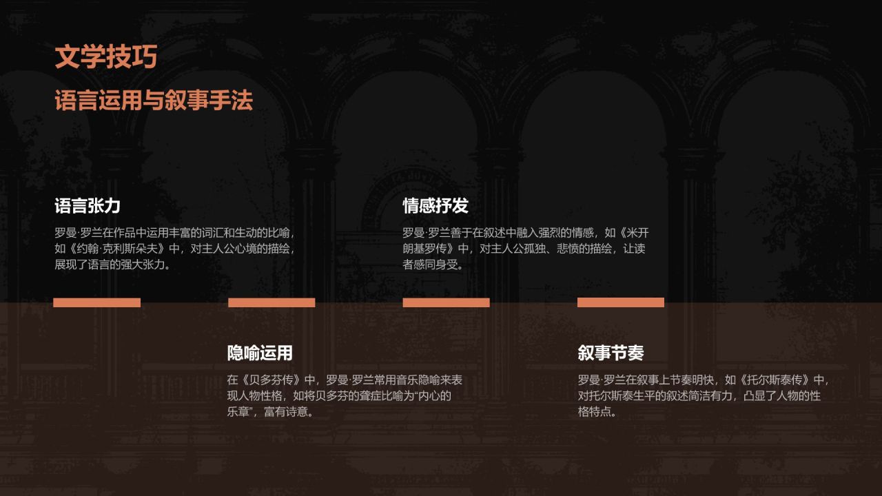 黑色复古风人物介绍——罗曼罗兰PPT模板