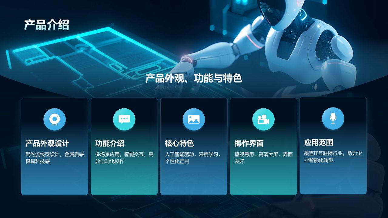 蓝色科技风智能机器人与自动化PPT模板