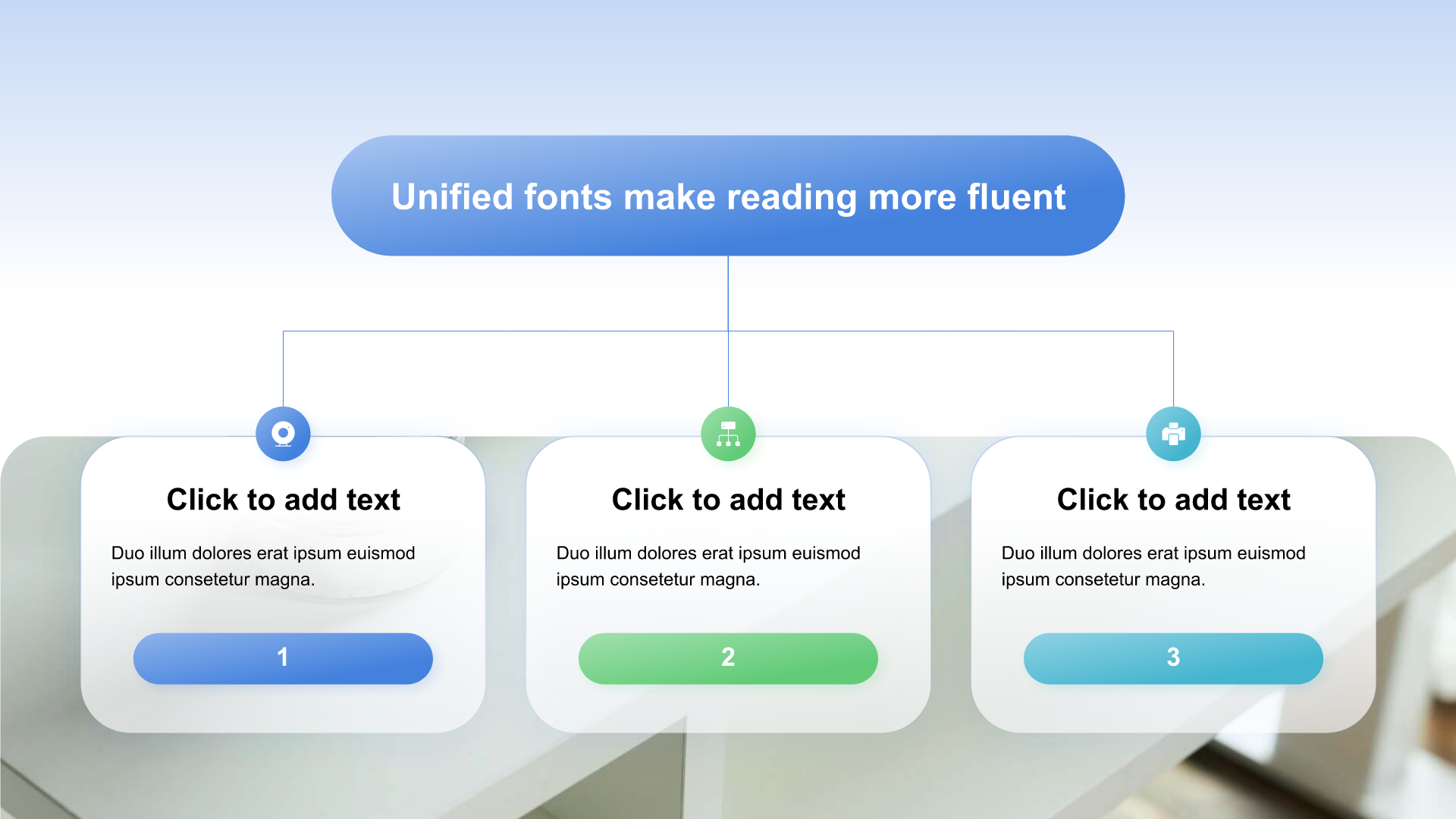 Gradient PPT hierarchy with image placeholders