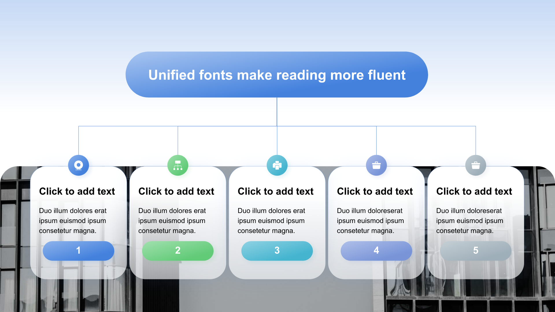 Gradient PPT hierarchy with image placeholders