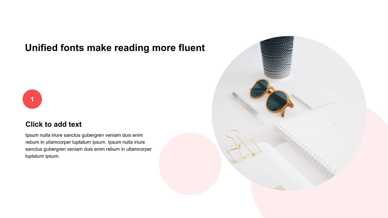 红色圆形阴影1项PPT列表