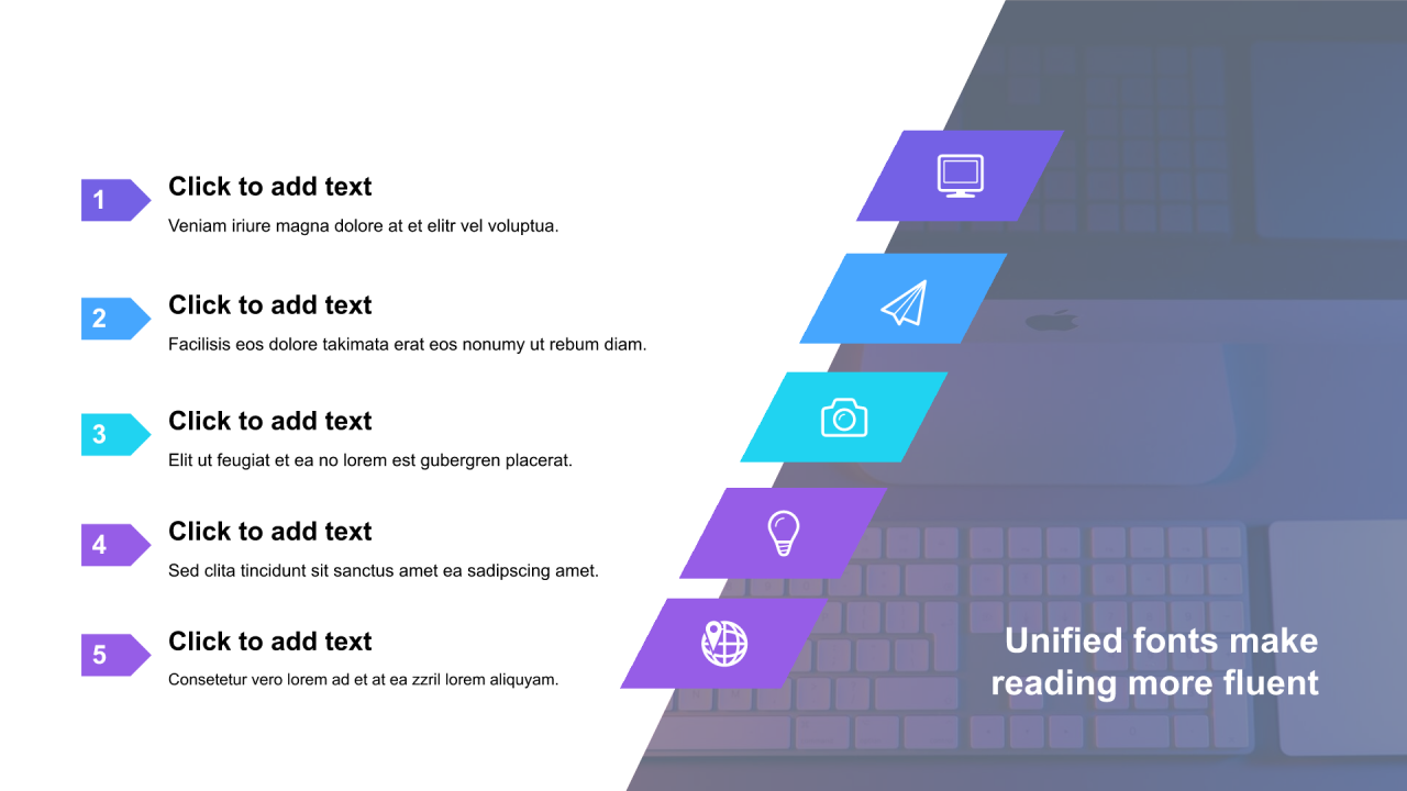 多色矩形扁平5项PPT列表