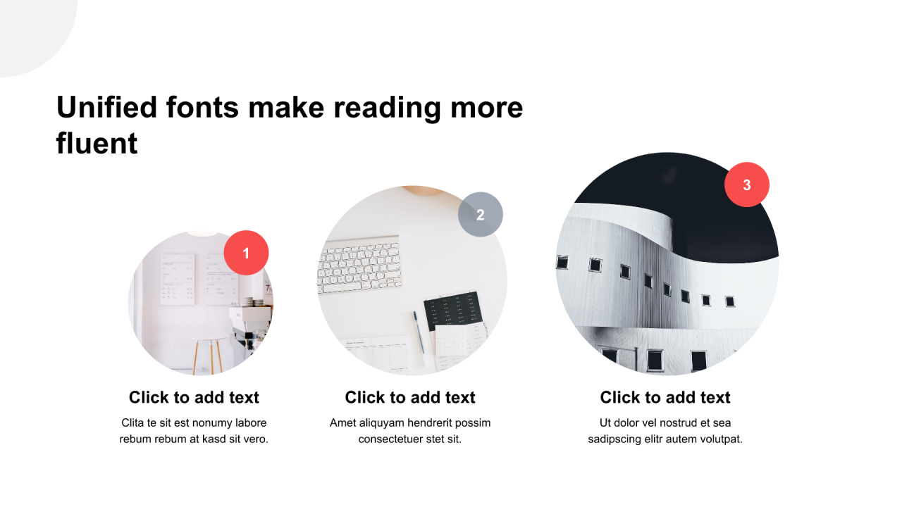 多色圆形阴影3项PPT列表