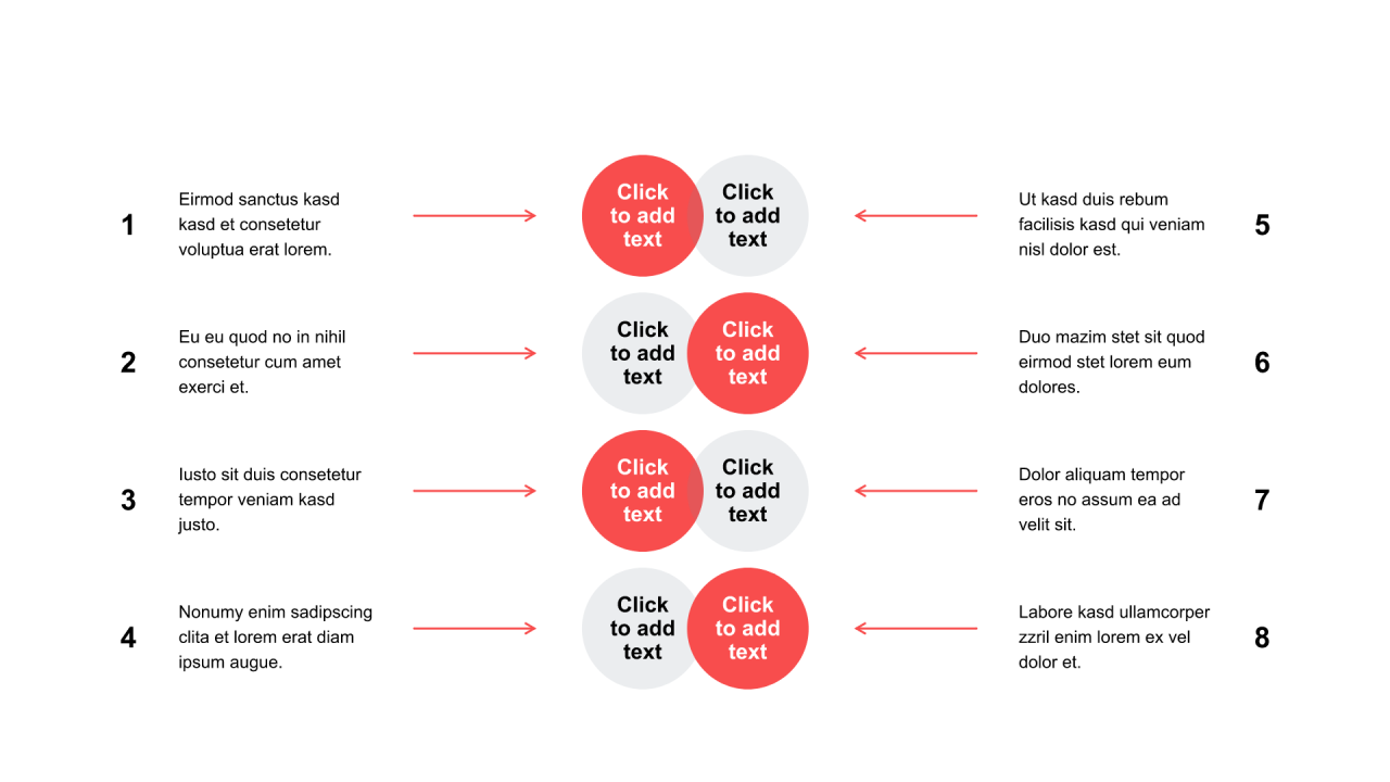 红色圆形扁平8项PPT关系