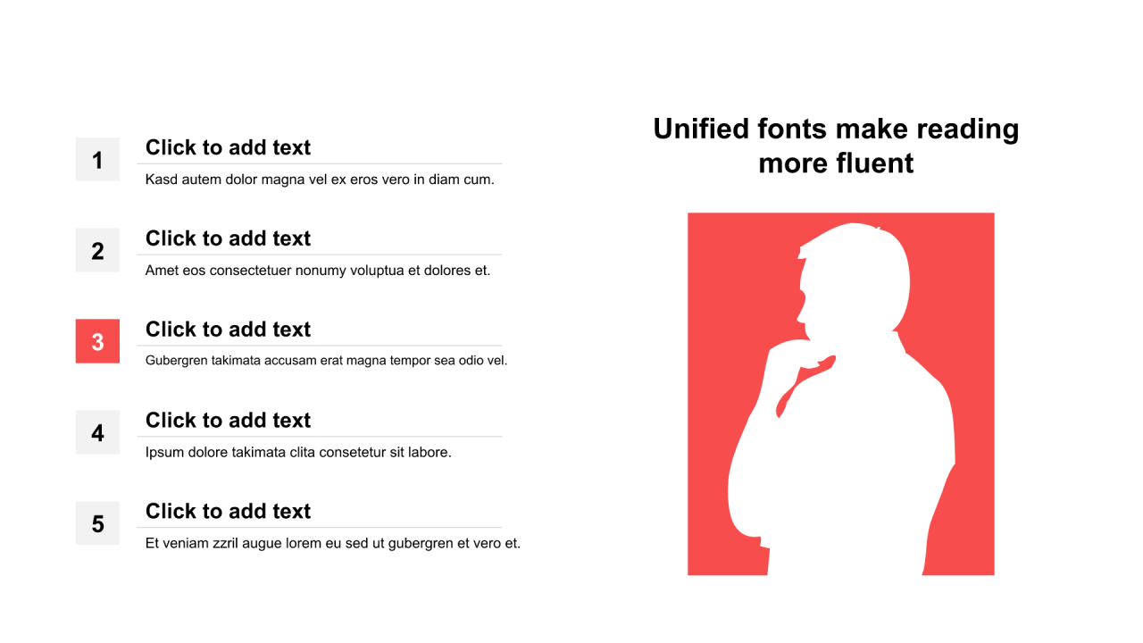红色矩形扁平5项PPT列表