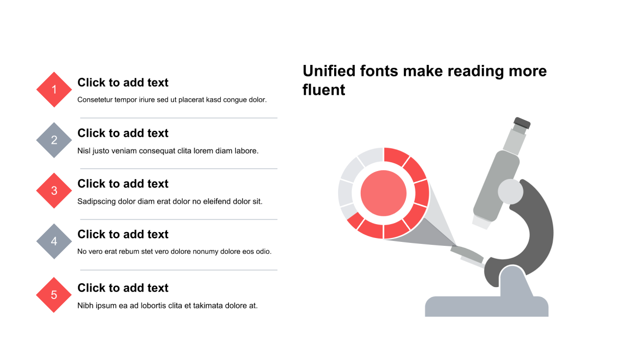 多色方形扁平5项PPT列表