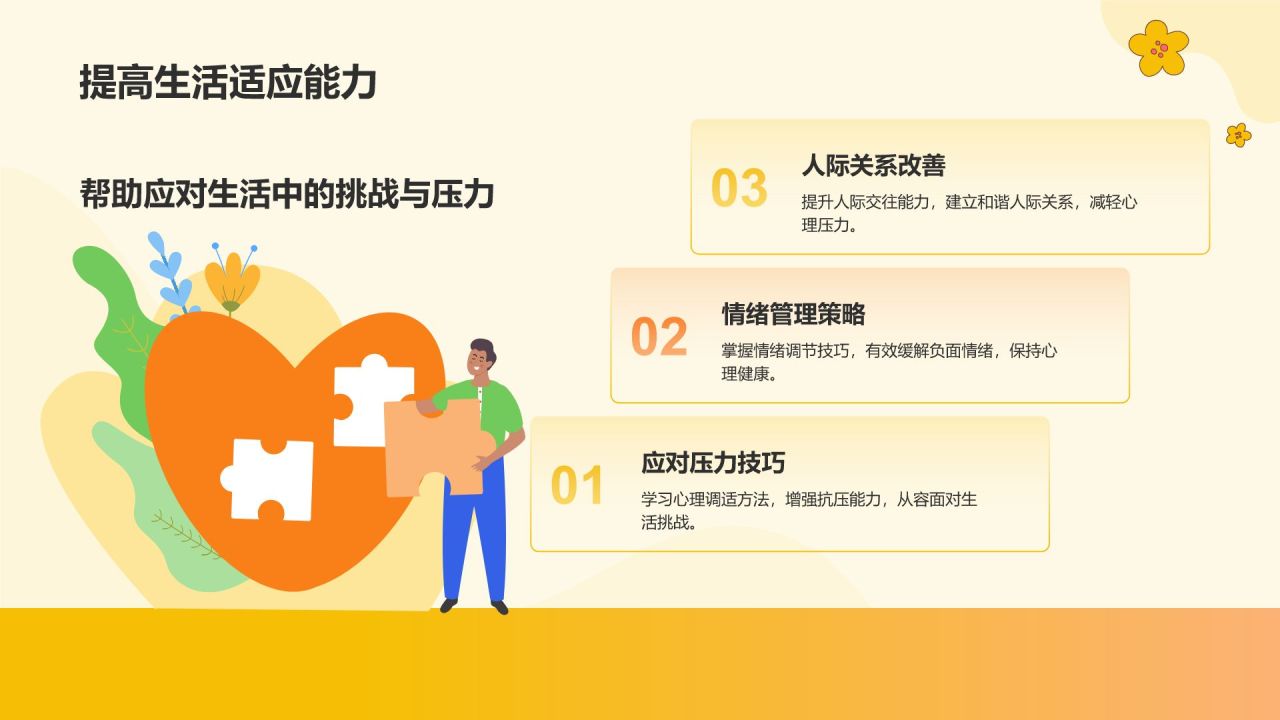 黄色插画风大学生心理健康PPT模板