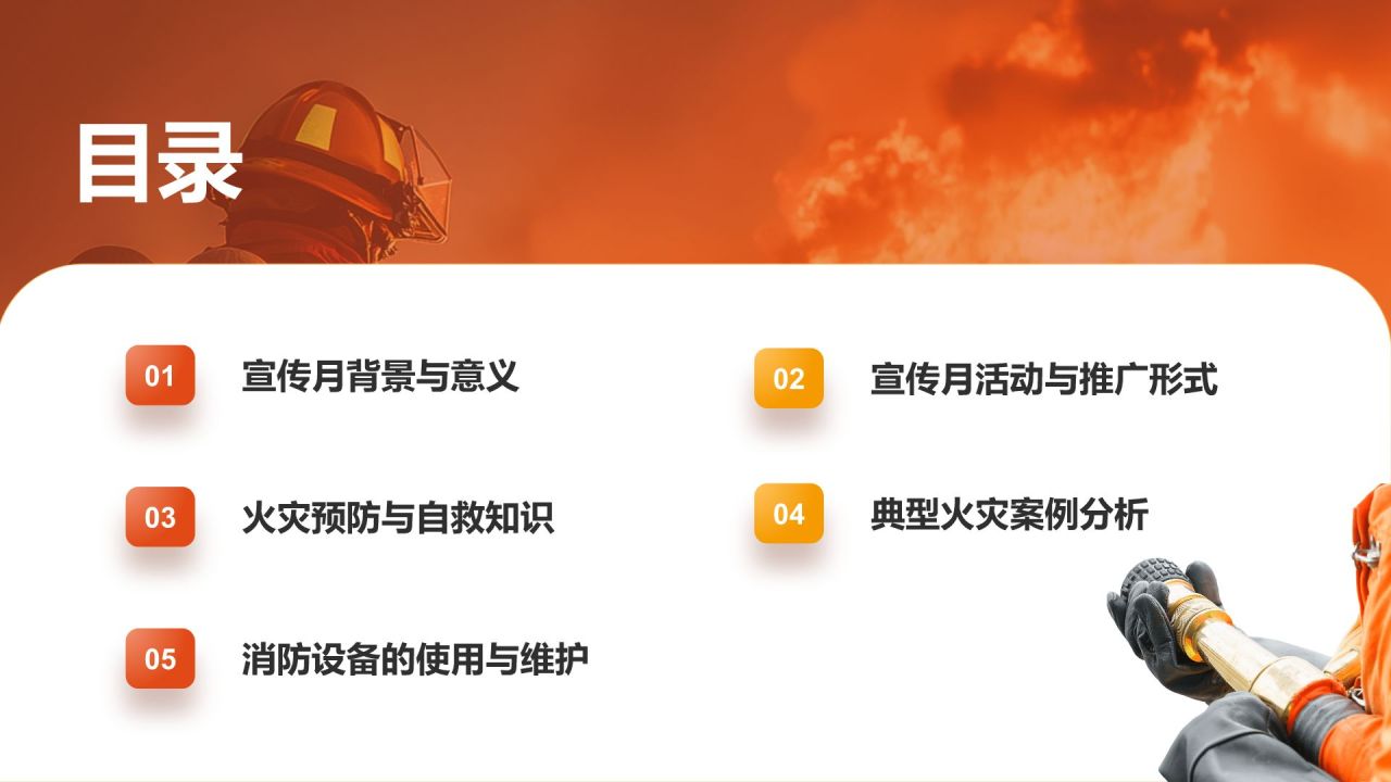 橙色商务风全国消防宣传月PPT模板