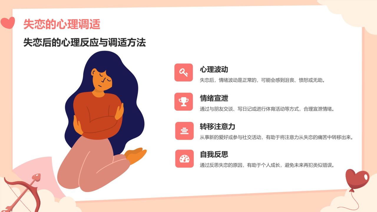 红色插画风大学生恋爱心理课程PPT模板
