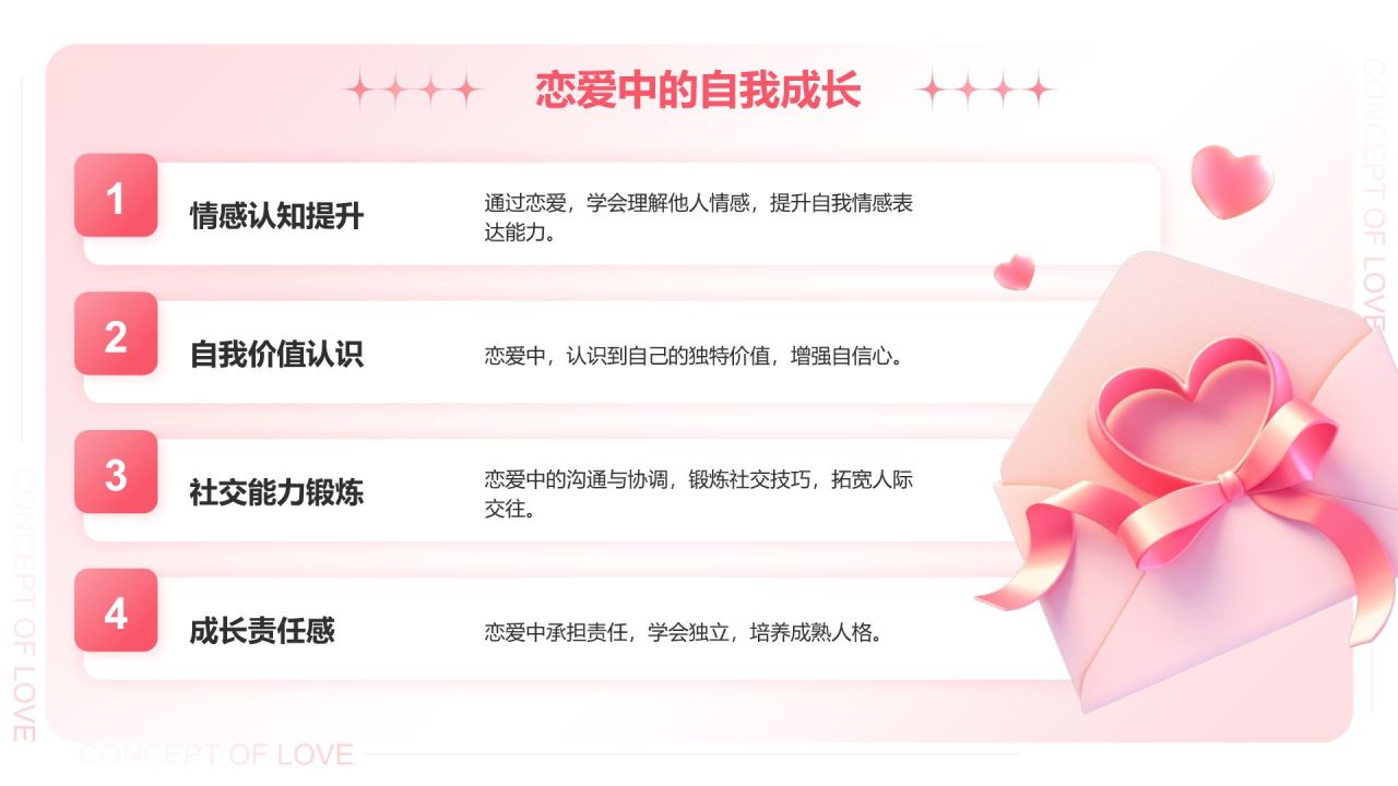 粉色3D风大学生恋爱心理课PPT模板