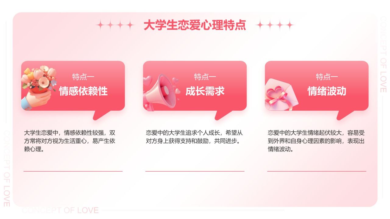 粉色3D风大学生恋爱心理课PPT模板