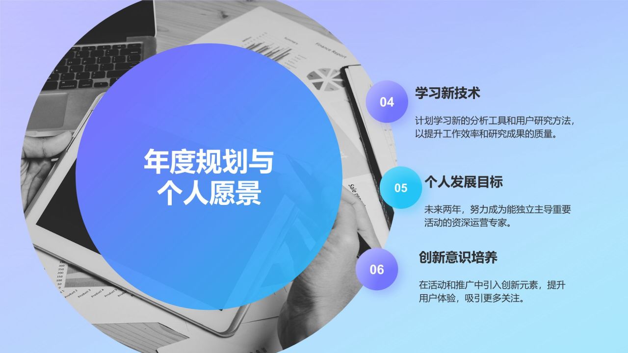 蓝色3D风互联网产品运营年终总结PPT模板