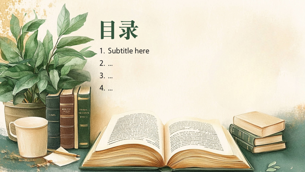 绿色扁平插画风读后感PPT主题
