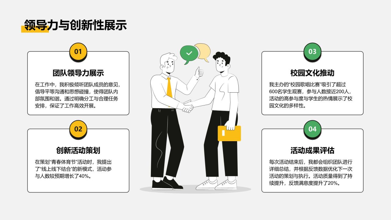 黄色插画风学生会个人年度晋升述职报告PPT模板