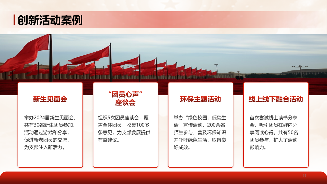 红色党政风团支书个人通用述职报告PPT模板