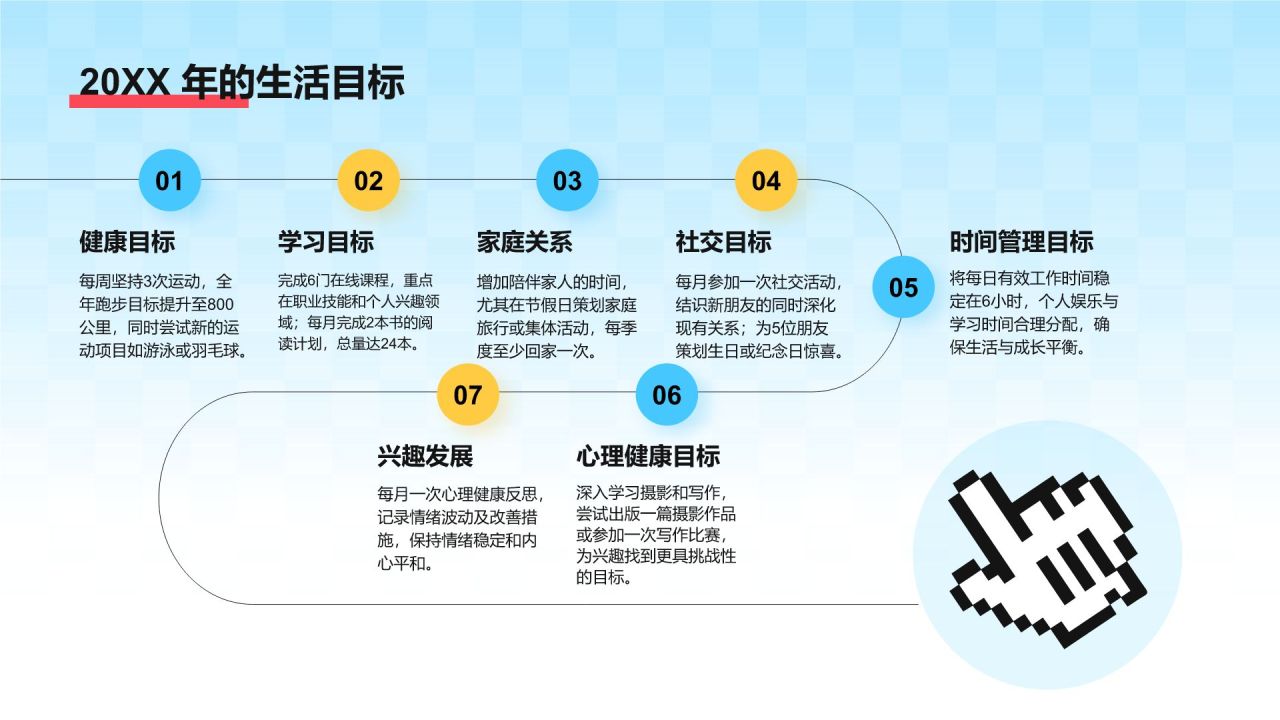 蓝色扁平风20XX个人生活年终总结PPT模板
