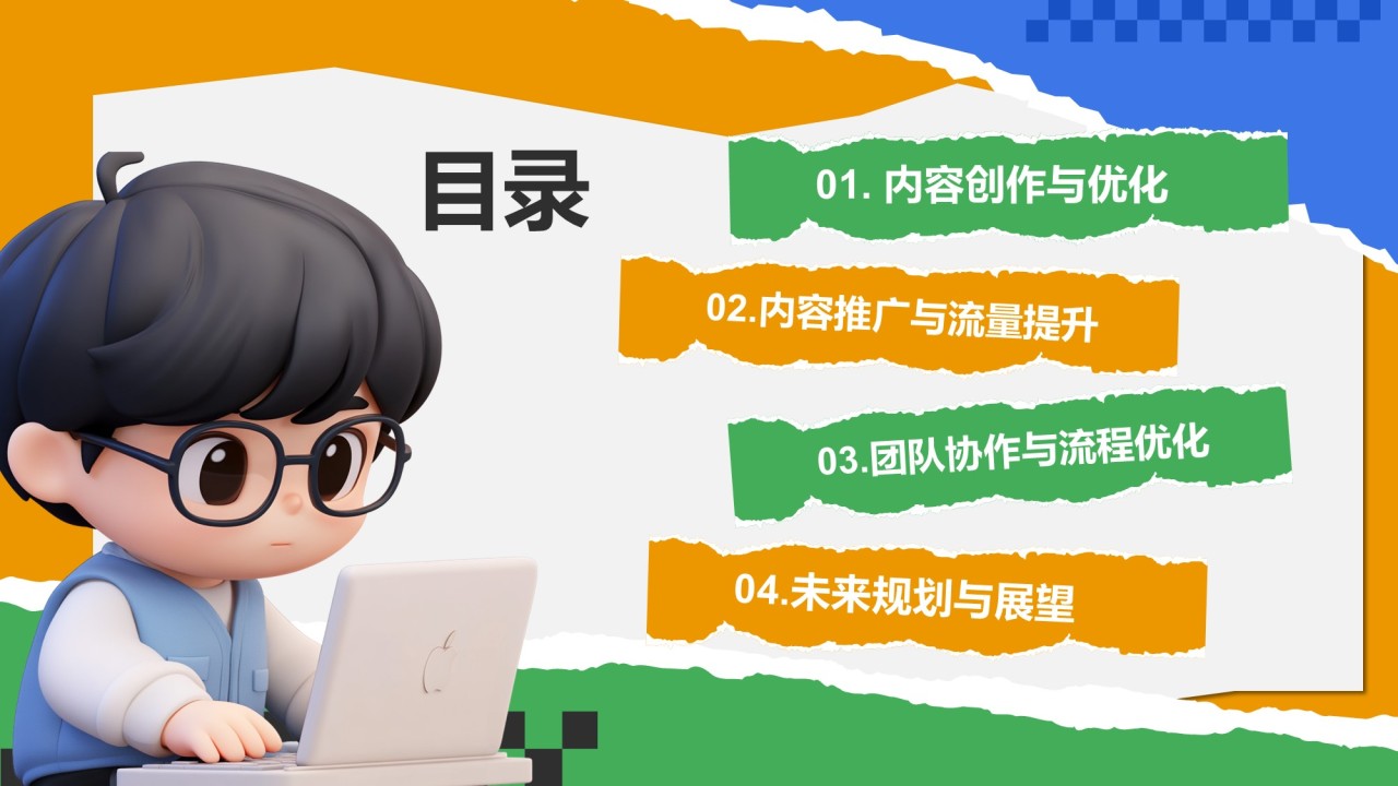 绿色3D风编辑年终总结PPT模板