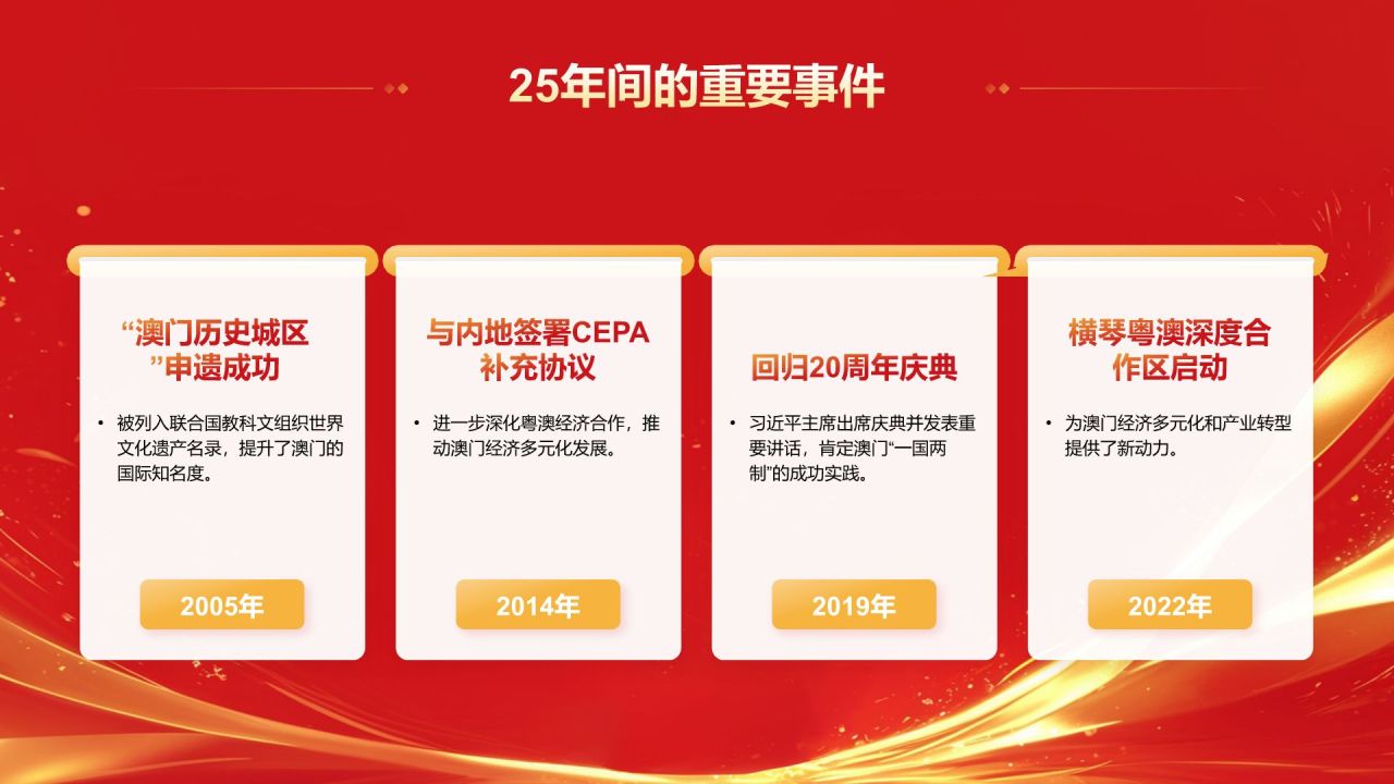 红色党政风澳门回归25周年PPT模板