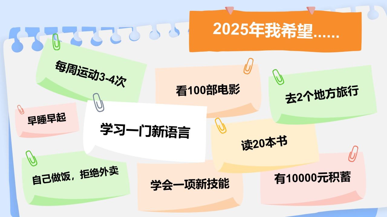 蓝色插画风给2025立个FLAG计划清单PPT模板