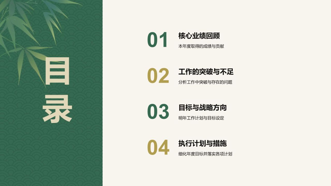 绿色复古风工作总结计划PPT模板