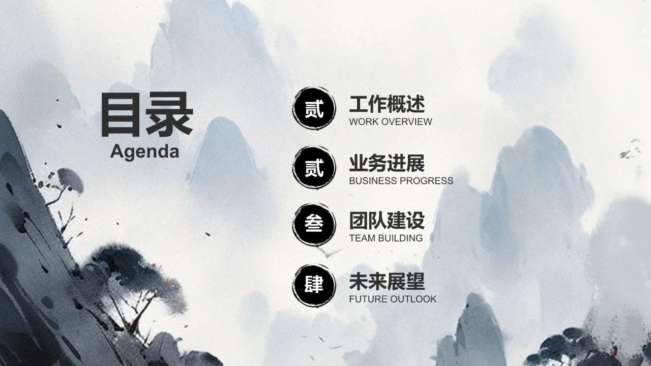 灰色水墨风中国风简约水墨工作总结PPT模板