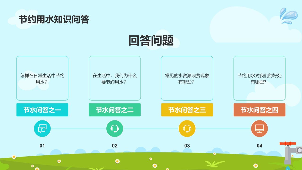 蓝色插画风节约用水教育PPT模板