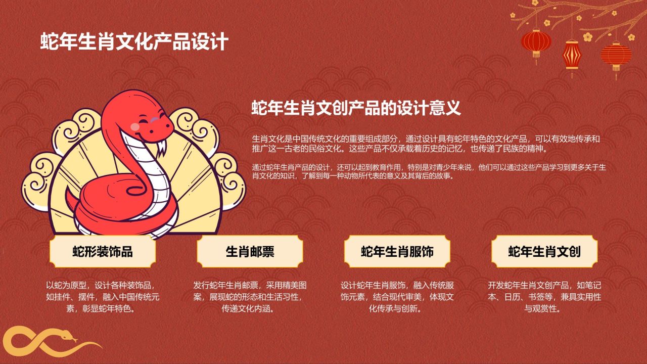 红色复古风蛇年春节生肖文化PPT模板