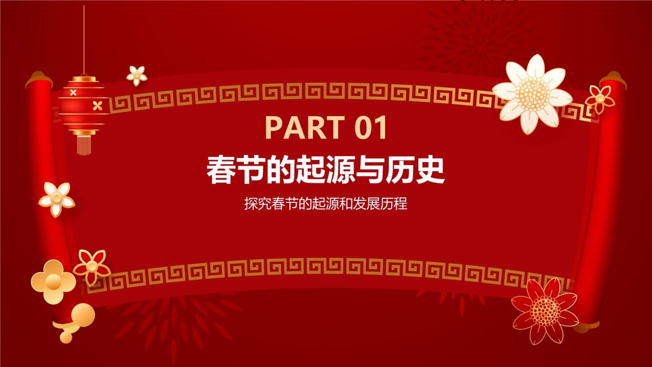 红色喜庆风春节的传说与习俗PPT模板